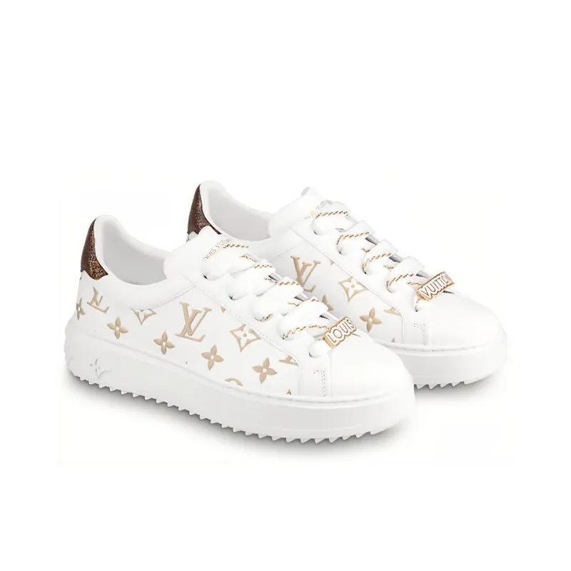 LOUIS VUITTON Time Out Sneakers 'White With Gold Monogram' Women's-1