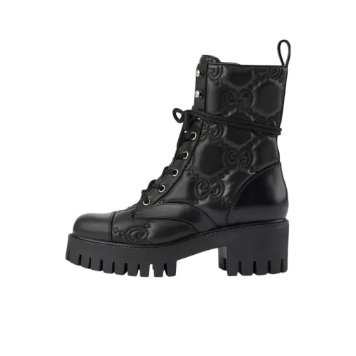 GUCCI GG 70mm Quilted Lace Up Boots Black Leather