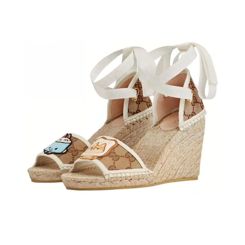 GUCCI Gg Espadrille With Patch Beige White Women's-1