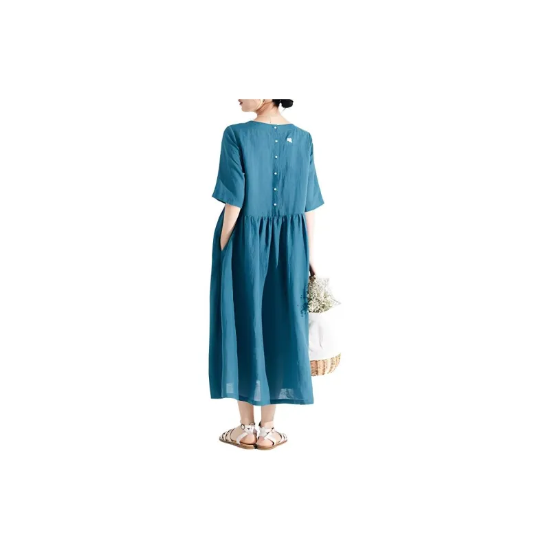 ZIMO Short Sleeved Dresses Women's Peacock Blue-1