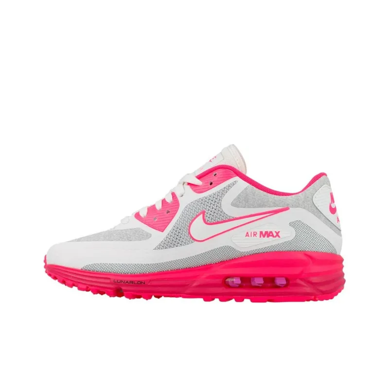 Nike Air Max Lunar90 Anti-Slip Wear-Resistant Low-Top Casual Shoes Unisex Gray Pink-0