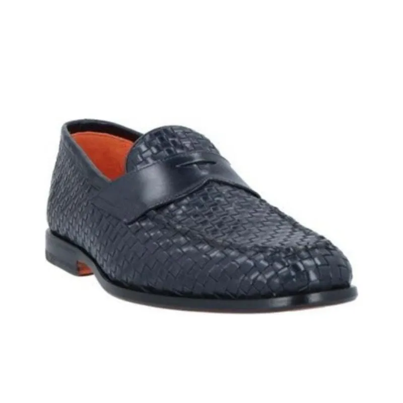 Santoni Almond Toe Woven Penny Loafers-2