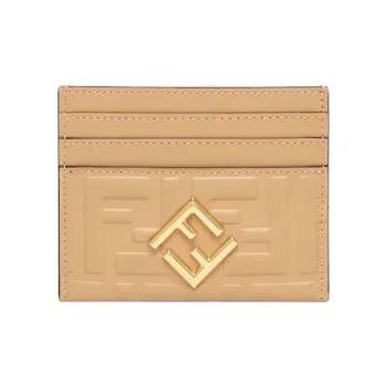 FENDI FF Diamonds Series Calfskin Card Holder Women's Light Brown