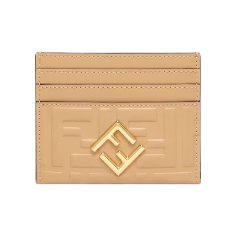 FENDI FF Diamonds Series Calfskin Card Holder Women's Light Brown-0