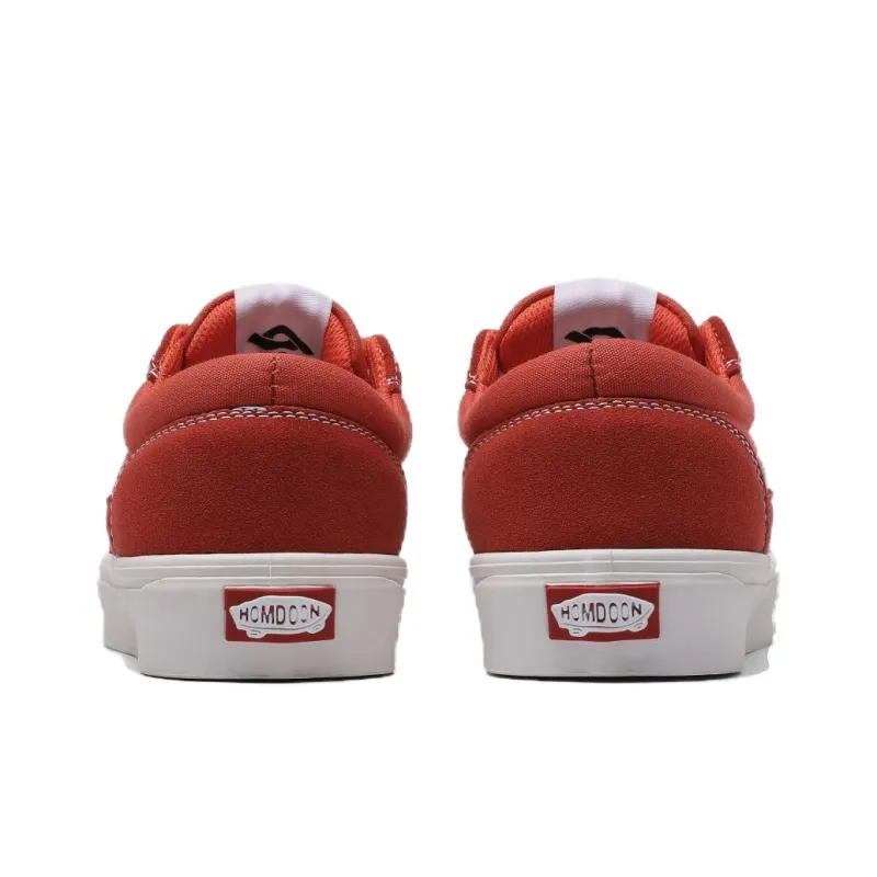 HOMDOON Anti Slip And Wear Resistant Lightweight Low Top Skateboard Shoes Unisex White Orange-3