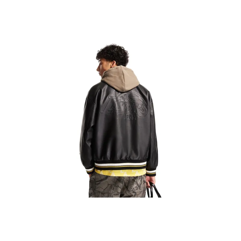 Nba X JACK&JONES Los Angeles Lakers Leather Jackets Unisex Pure Black E43-0