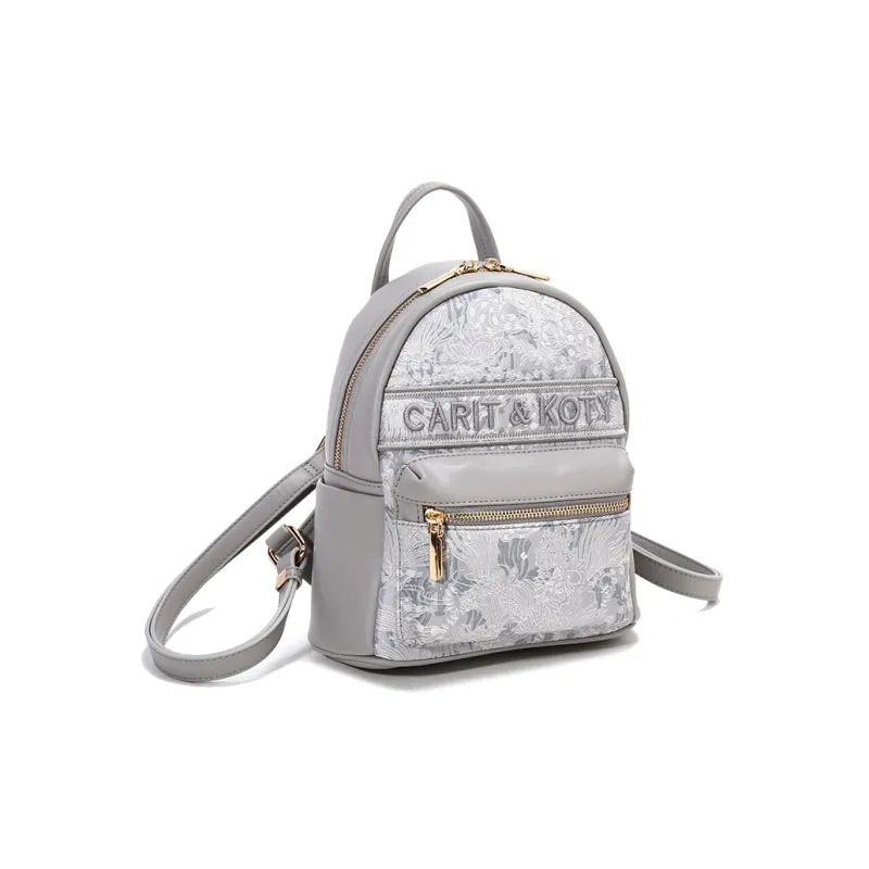 Carit&Koty Polyurethane Synthetic Leather Textile Backpack Women's Gray-1