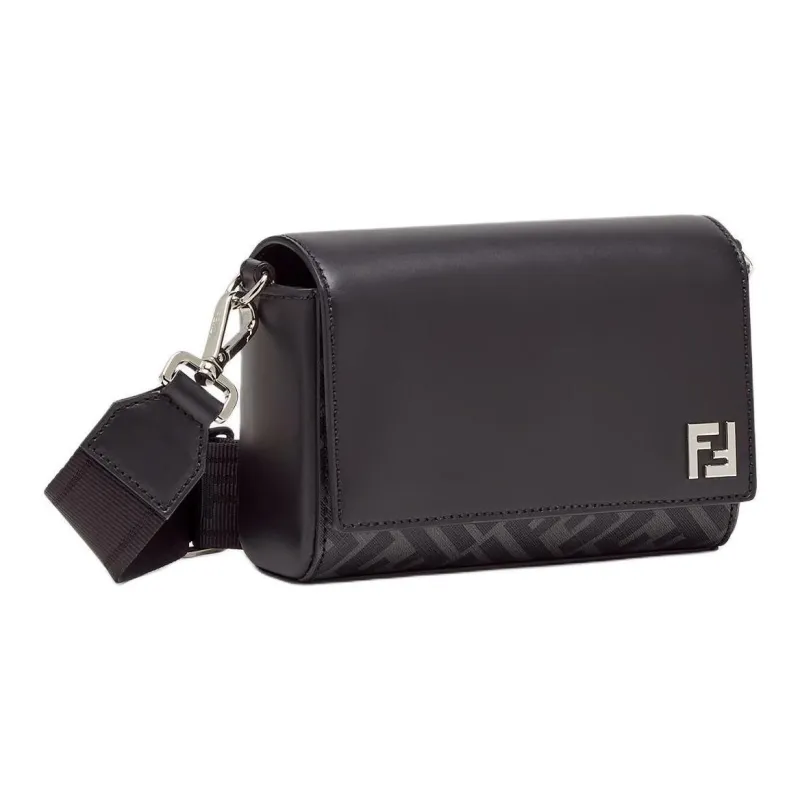 FENDI Calfskin With Cotton Messenger Bag, Shoulder Bag, Crossbody Bag, Handbag Men's Black-1