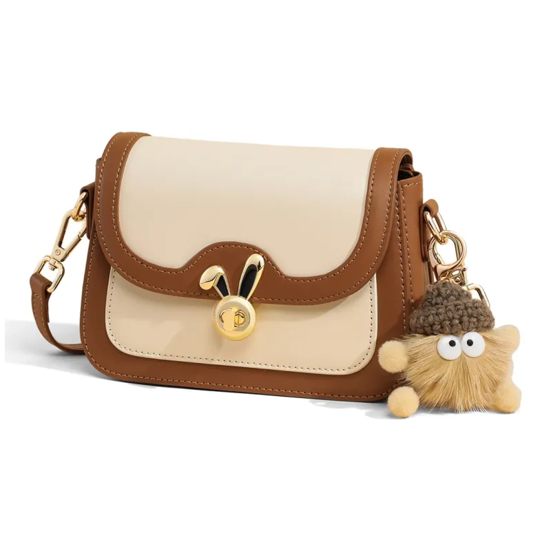 COMELY Cow Leather Shoulder Bag, Crossbody Bag Small Size Women's White & Khaki-2