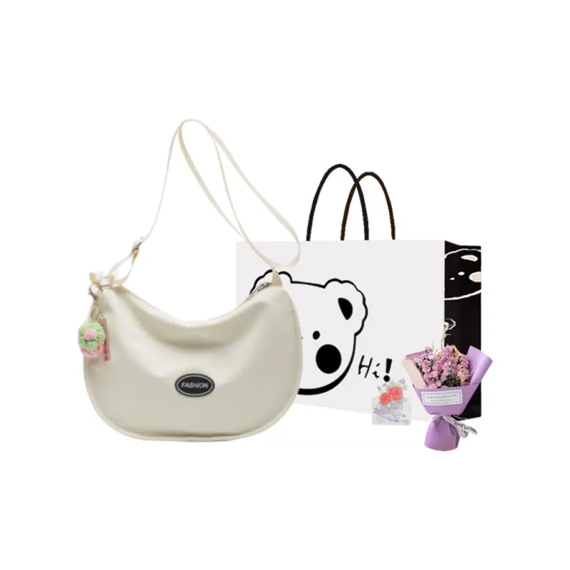 NX DOUGHNUT Canvas Bag, Crossbody Bag Women's Ecru With Charm/Black With Charm/Pink With Charm-16