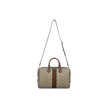 GUCCI Ophidia Canvas With Leather Binding One Shoulder Crossbody Canvas Bag Handbag Medium Size Women's Brown