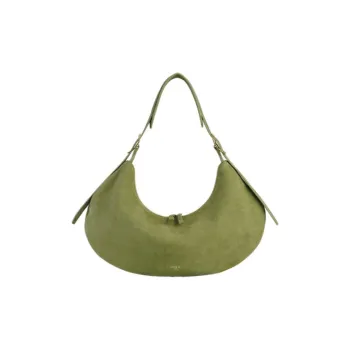 APEDE MOD Top Grain Cow Leather Suede Crescent Bag Avocado Pack Handbag Shoulder Bag Medium Size Women's Avocado Green