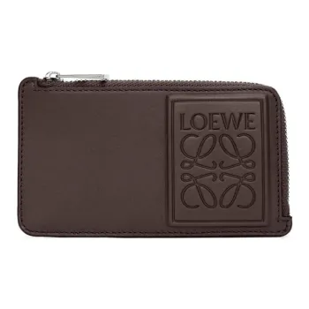 LOEWE Satin Calfskin Coin Card Holder Wallet Men's Dark Brown