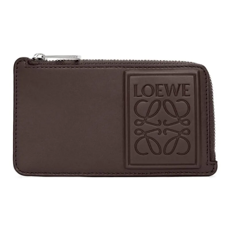 LOEWE Satin Calfskin Coin Card Holder Wallet Men's Dark Brown-0