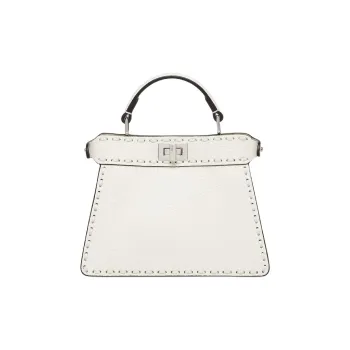 FENDI Peekaboo ISeeU Grain Calfskin One Shoulder Handbag Small Size Women's White