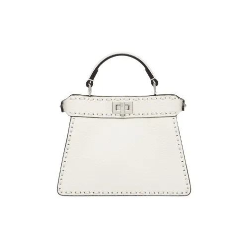 FENDI Peekaboo ISeeU Grain Calfskin One Shoulder Handbag Small Size Women's White