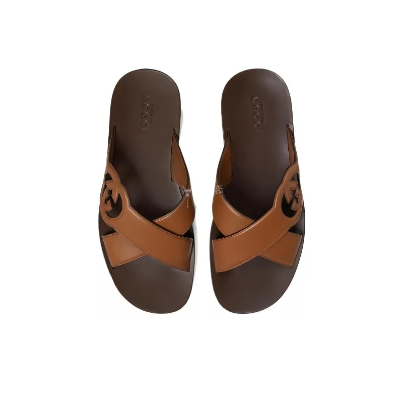 GUCCI Interlocking G Slide Sandal 'Brown'-3