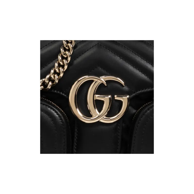 GUCCI GG Marmont Quilting V Shaped Leather Portable Crossbody Bag, Shoulder Bag Women's Black-4