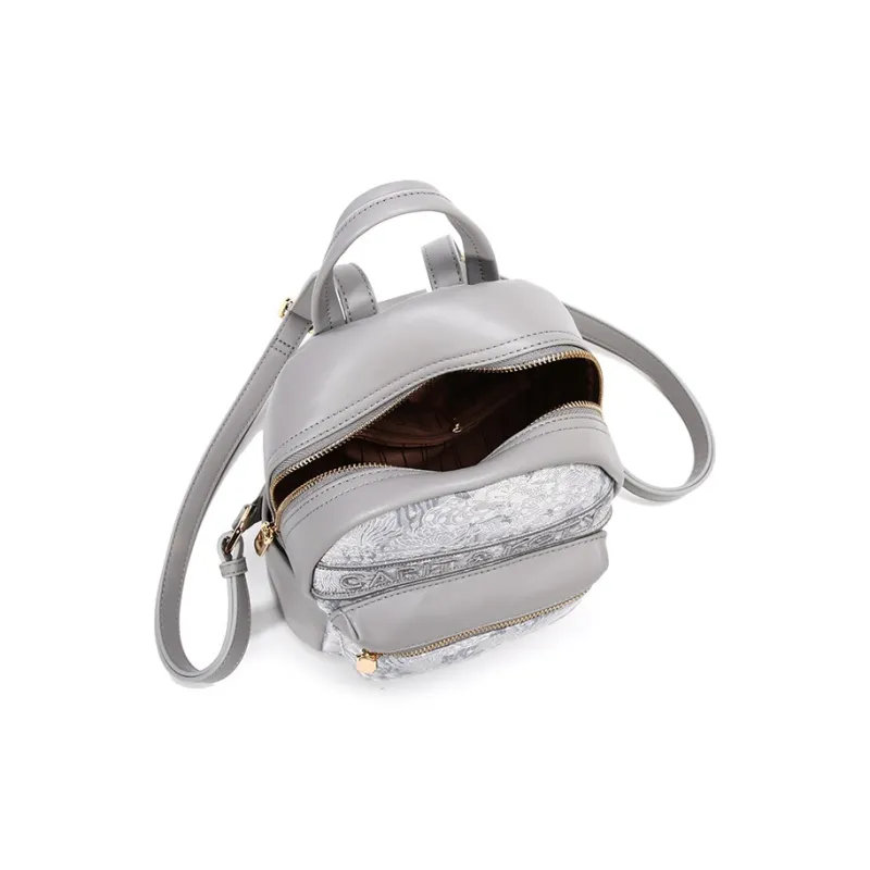 Carit&Koty Polyurethane Synthetic Leather Textile Backpack Women's Gray-4
