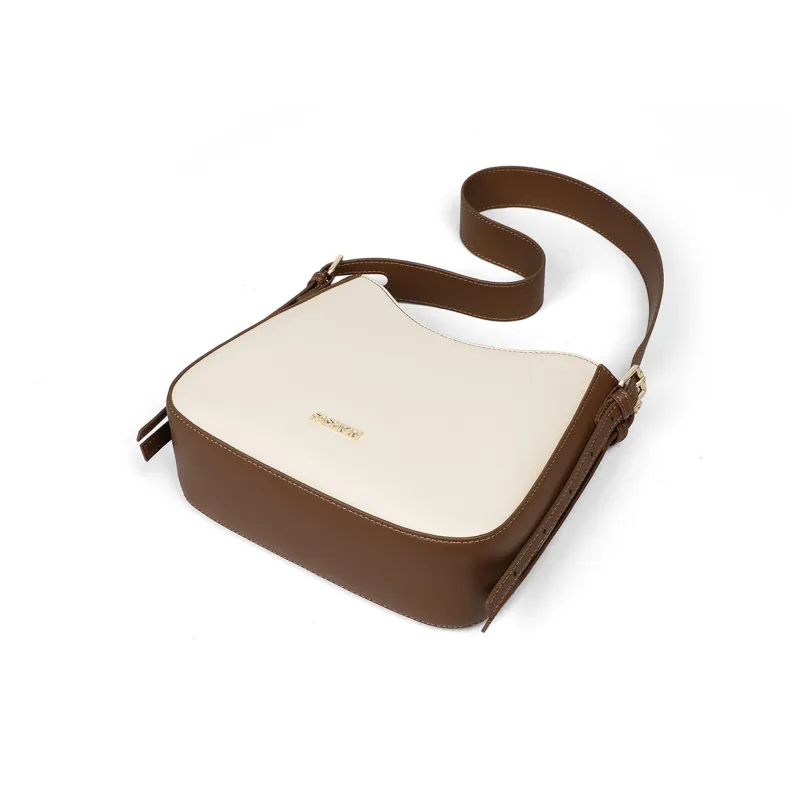 PT'SON Cow Leather With Synthetic Leather Shoulder Bag Shoulder Bag Bucket Bag Women's Ecru Coffee-2