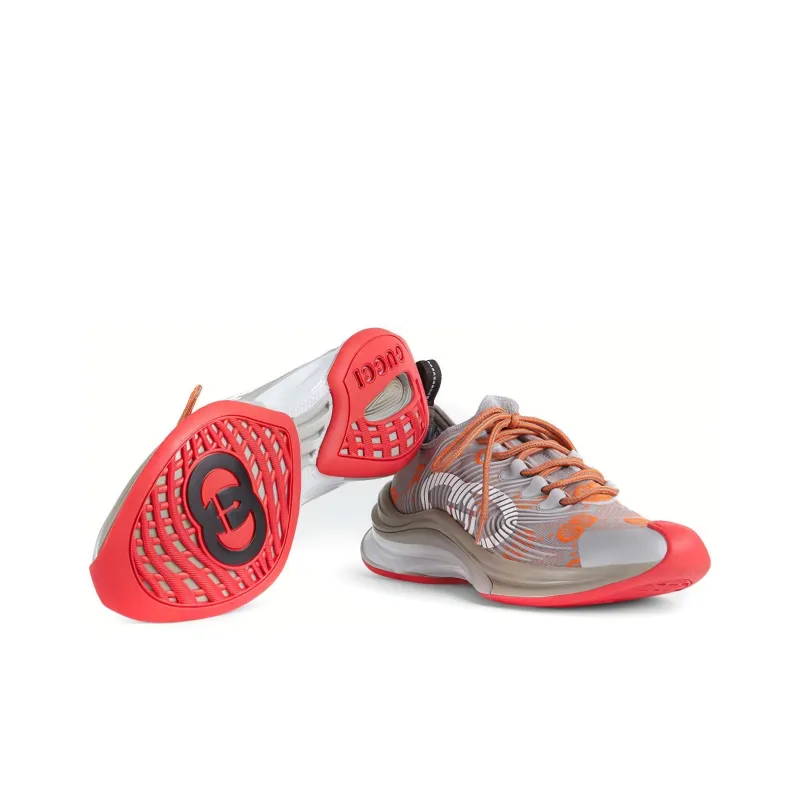 GUCCI RUN Low Top Running Shoes Women's Gray Orange-4
