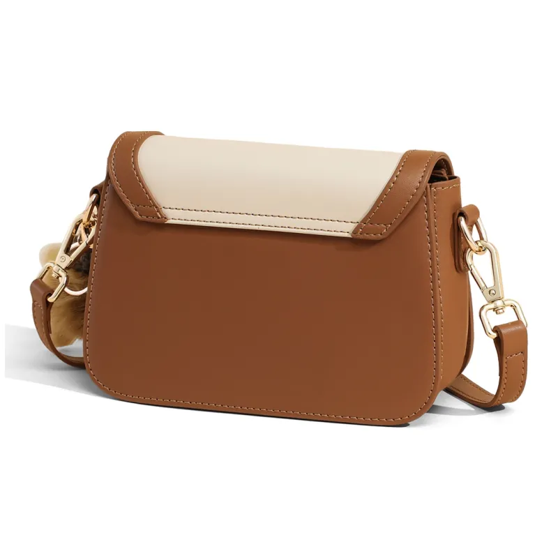 COMELY Cow Leather Shoulder Bag, Crossbody Bag Small Size Women's White & Khaki-3