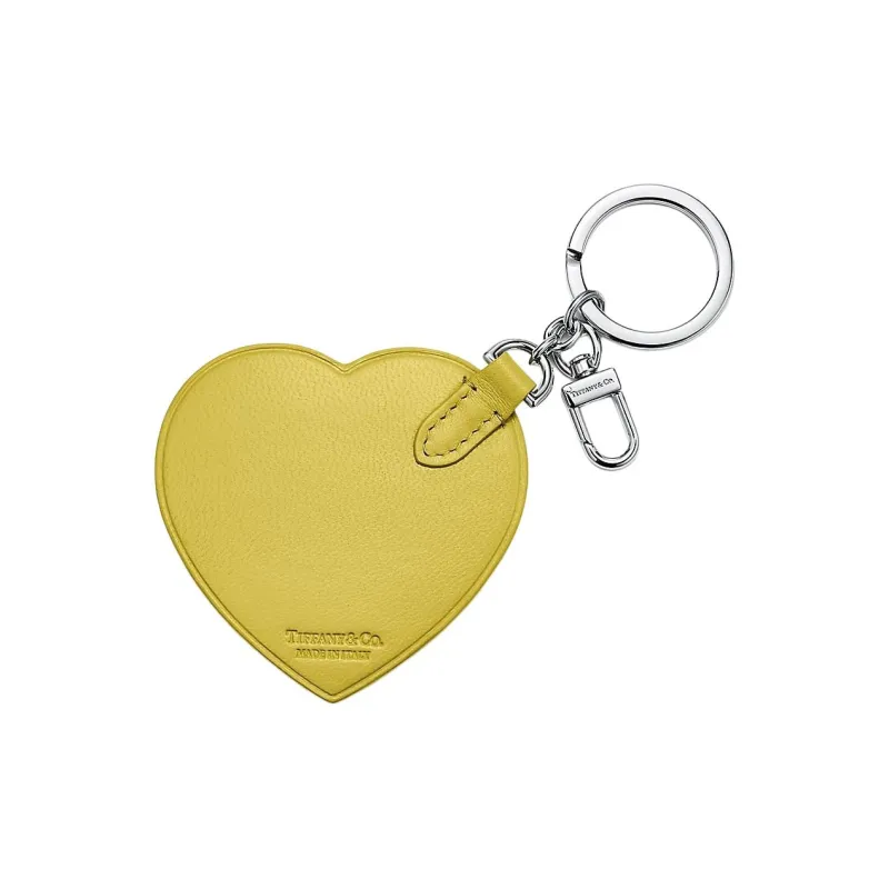 TIFFANY & CO. Lambskin Palladium-Plated Metal Keychains Unisex Yellow-1