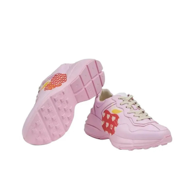 GUCCI Rhyton Heart Apple Pattern Low Top Casual Shoes Women's Pink-5