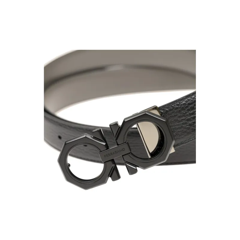 FERRAGAMO Badge Detail Leather Leather Belts Women's Black Width: 3.2CM-1