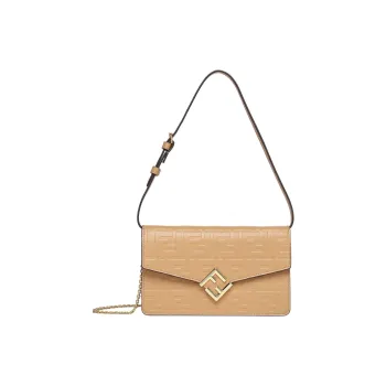 FENDI FF Diamonds Series Calfskin Crossbody Bag Shoulder Bag Women's Light Brown