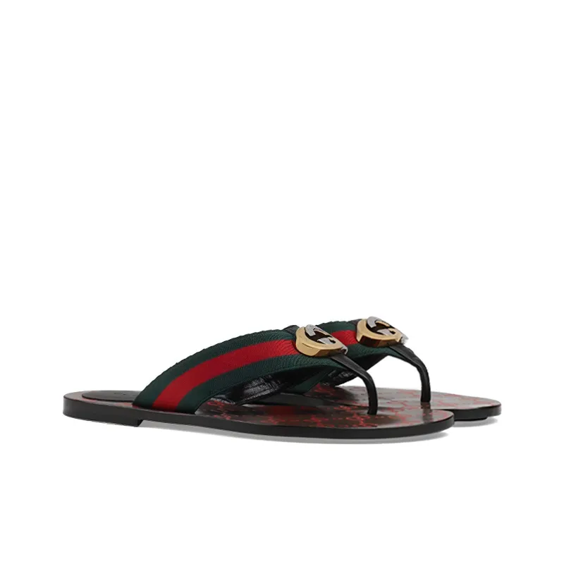 GUCCI Women's Gg Web Sandal 'Black Green Red' Women's-1