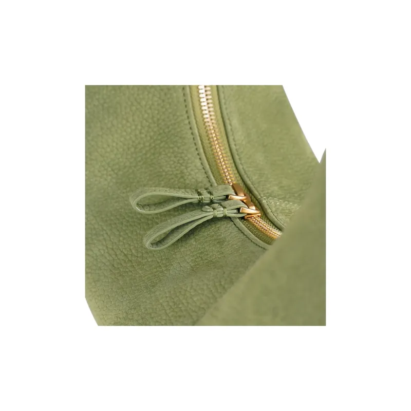 APEDE MOD Top Grain Cow Leather Suede Crescent Bag Avocado Pack Handbag Shoulder Bag Medium Size Women's Avocado Green-2
