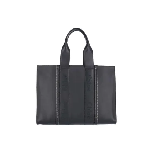 Chloe Woody Leather Tote Bag, Shopping Bag, Handbag Large Size Women's Black