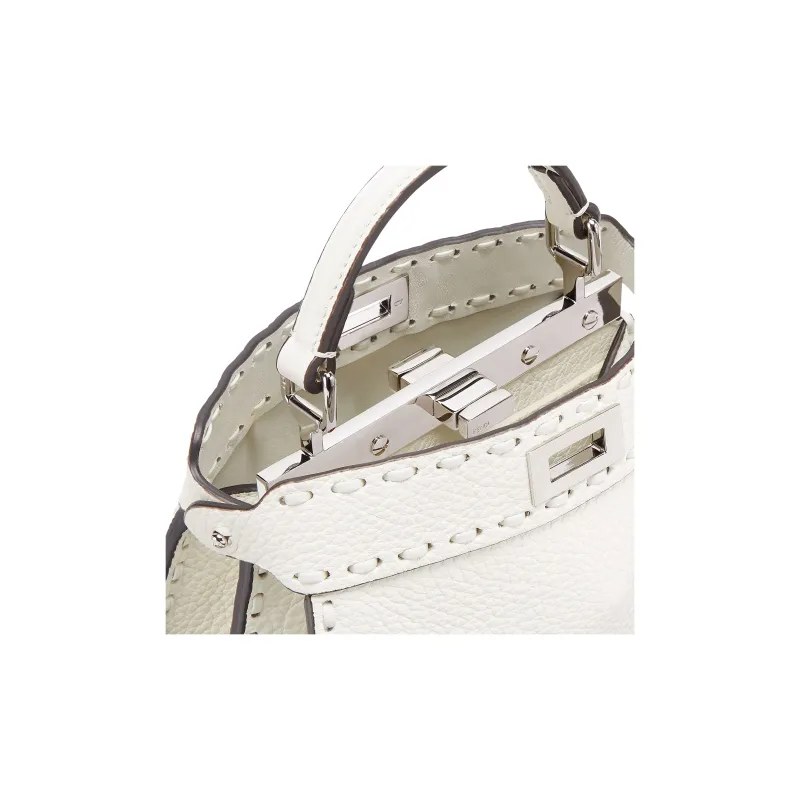 FENDI Peekaboo ISeeU Grain Calfskin One Shoulder Handbag Trumpets Women's White-4