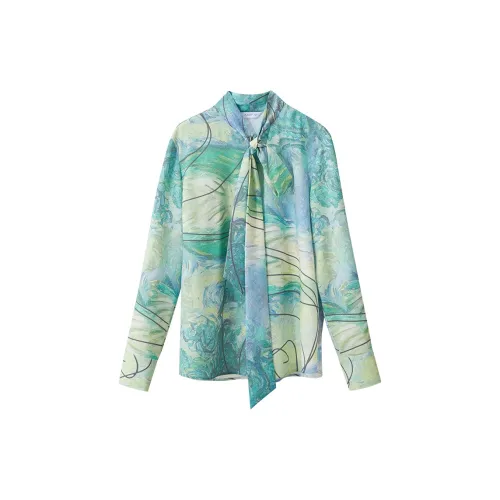 AMII Chiffon Shirts Women's Blue/Green Multicolor