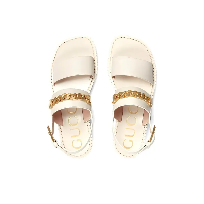 GUCCI Sylvie Chain Beach Sandals Women's White-3