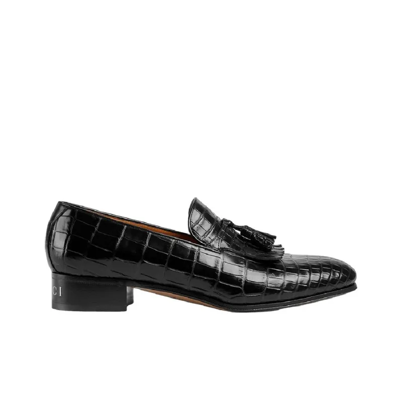 GUCCI Crocodile Loafers Men's Black-1