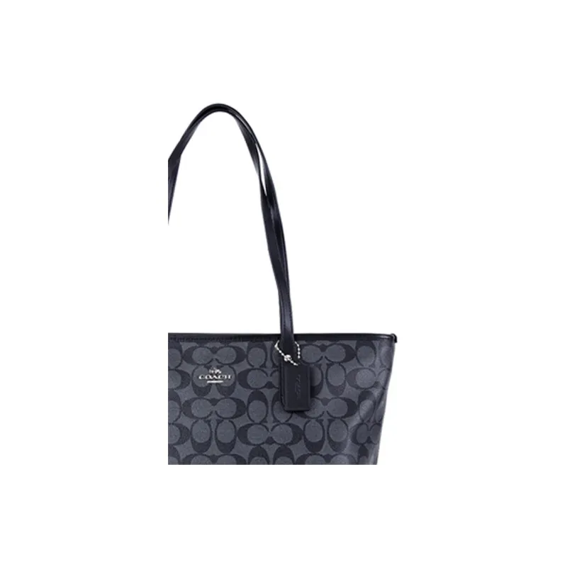 COACH City Zip Tote Canvas With Leather Tote Bag, Shopping Bag, Handbag, Shoulder Bag Women's Black-4