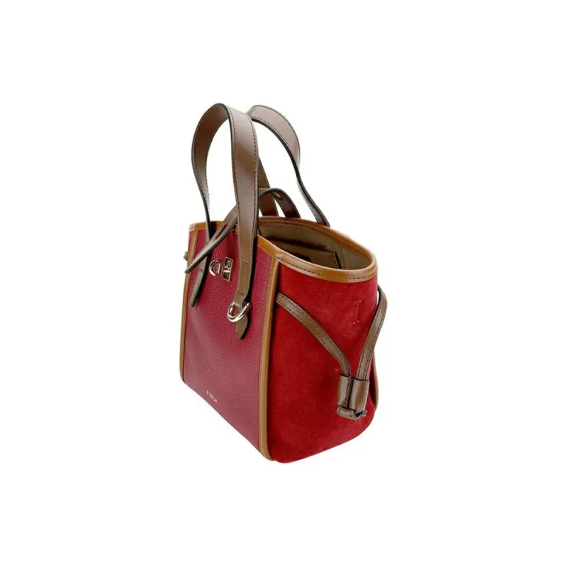 Furla Net Collection Calfskin Suede Tote Bag Shopping Bag Shoulder Bag Handbag Mini Women's Red-1