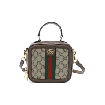 GUCCI Ophidia Canvas With Leather Shoulder Bag, Crossbody Bag, Handbag Mini Women's Beige & Ebony