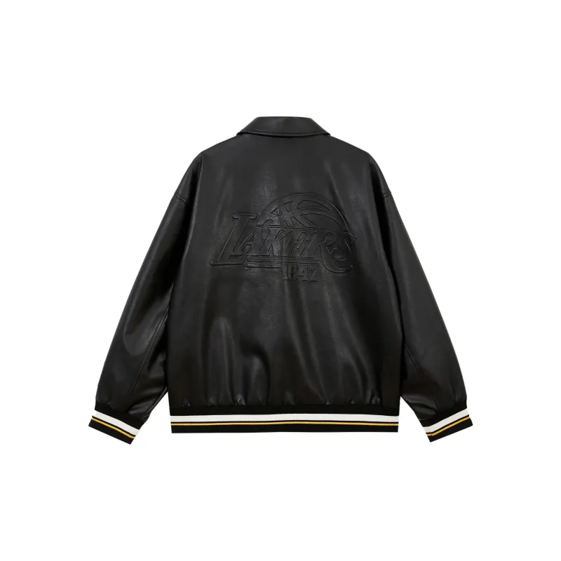 Nba X JACK&JONES Los Angeles Lakers Leather Jackets Unisex Pure Black E43-2