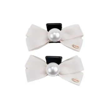 BABYBEI Black Beige Bowknot Hair Clip Handmade Gentle Hair Accessories Women's