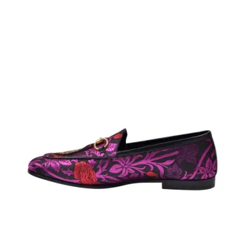 GUCCI Printed Fabric Embroidered Loafers Women's Rose Red