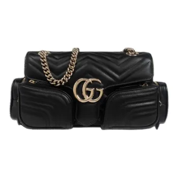 GUCCI GG Marmont Quilting V Shaped Leather Portable Crossbody Bag, Shoulder Bag Women's Black