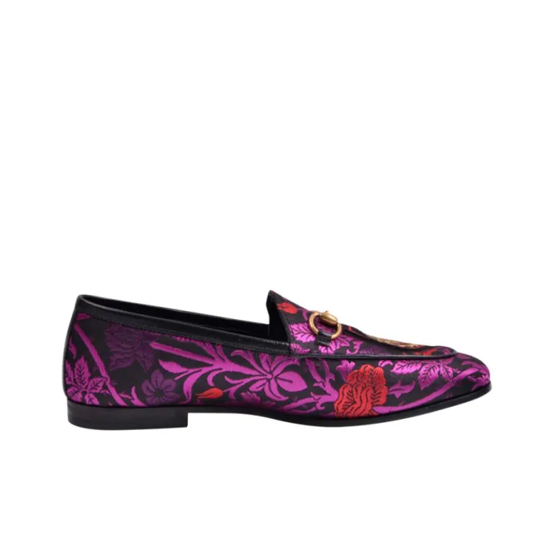 GUCCI Printed Fabric Embroidered Loafers Women's Rose Red-1