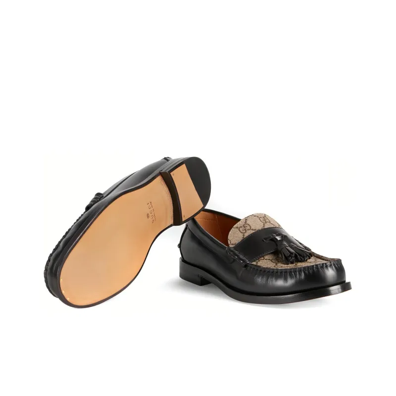 GUCCI Tassel Gg Canvas Loafers Black Ebony-4