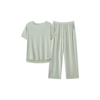 CAIHENGTONG Pajama Set Women's Bamboo Leaf Green