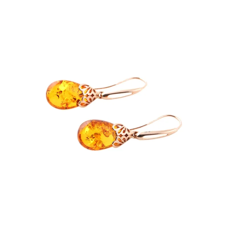 S&A S925 Silver With Gemstones Amber Beeswax Hoop Earrings Drop Earrings Fine Jade Earrings Women's-4