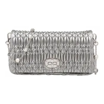 MIU MIU Leather Chain Bag, Handbag, Shoulder Bag, Crossbody Bag Women's Silver