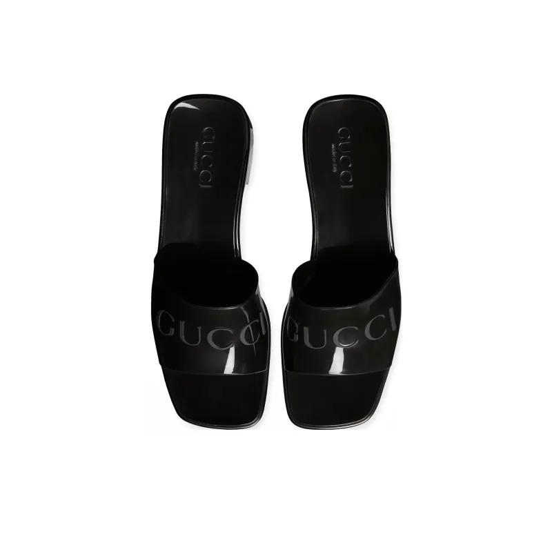 GUCCI 60mm Slide Sandal Black Rubber Women's-3